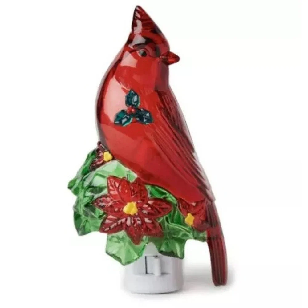 Holiday Time Red Cardinal Night Light w/ Light Bulb‎ Bird Xmas Poinsettia NEW